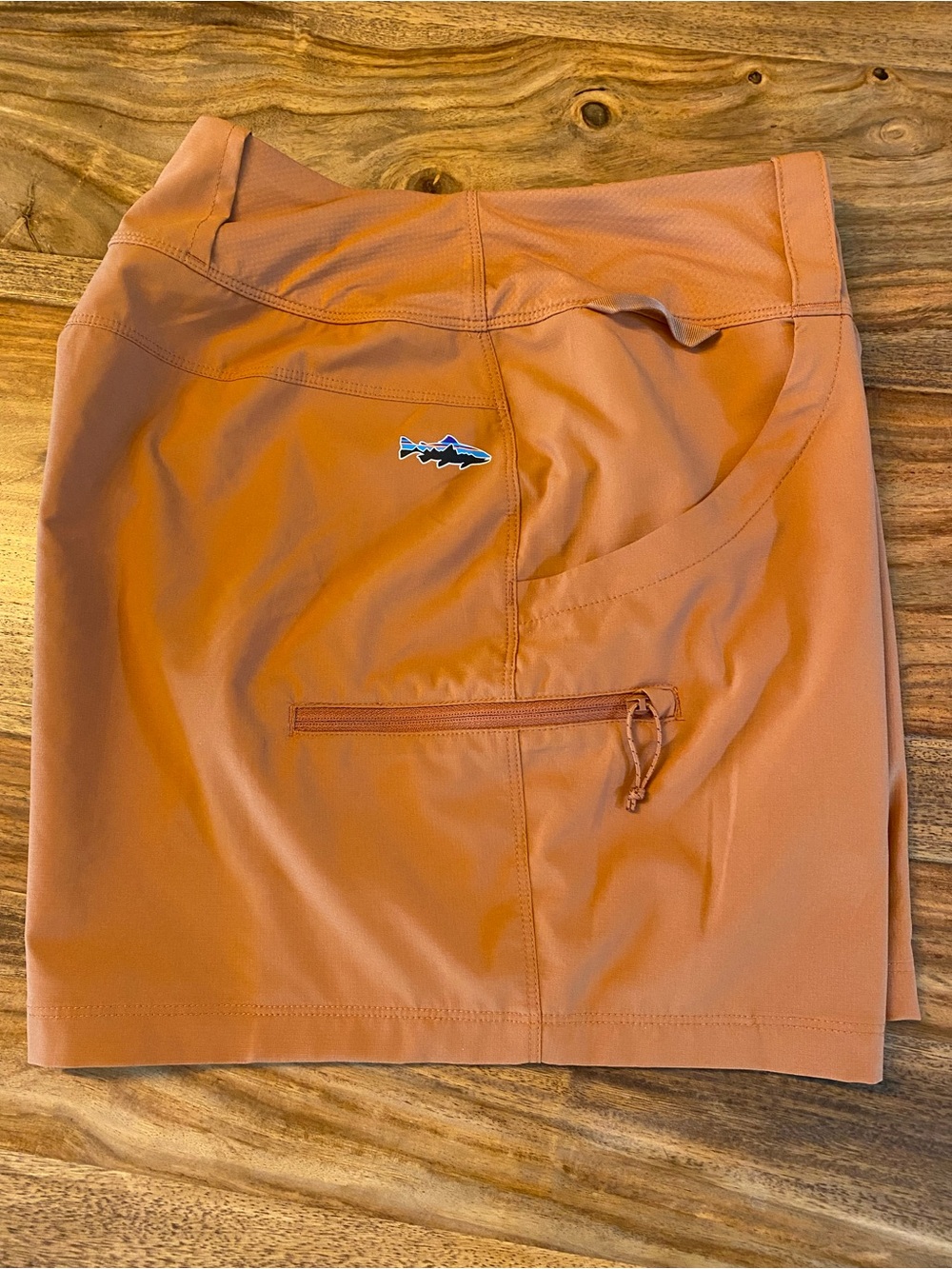Patagonia Tech Shorts Style # 82025.  Rust Orange with Fish Logo.